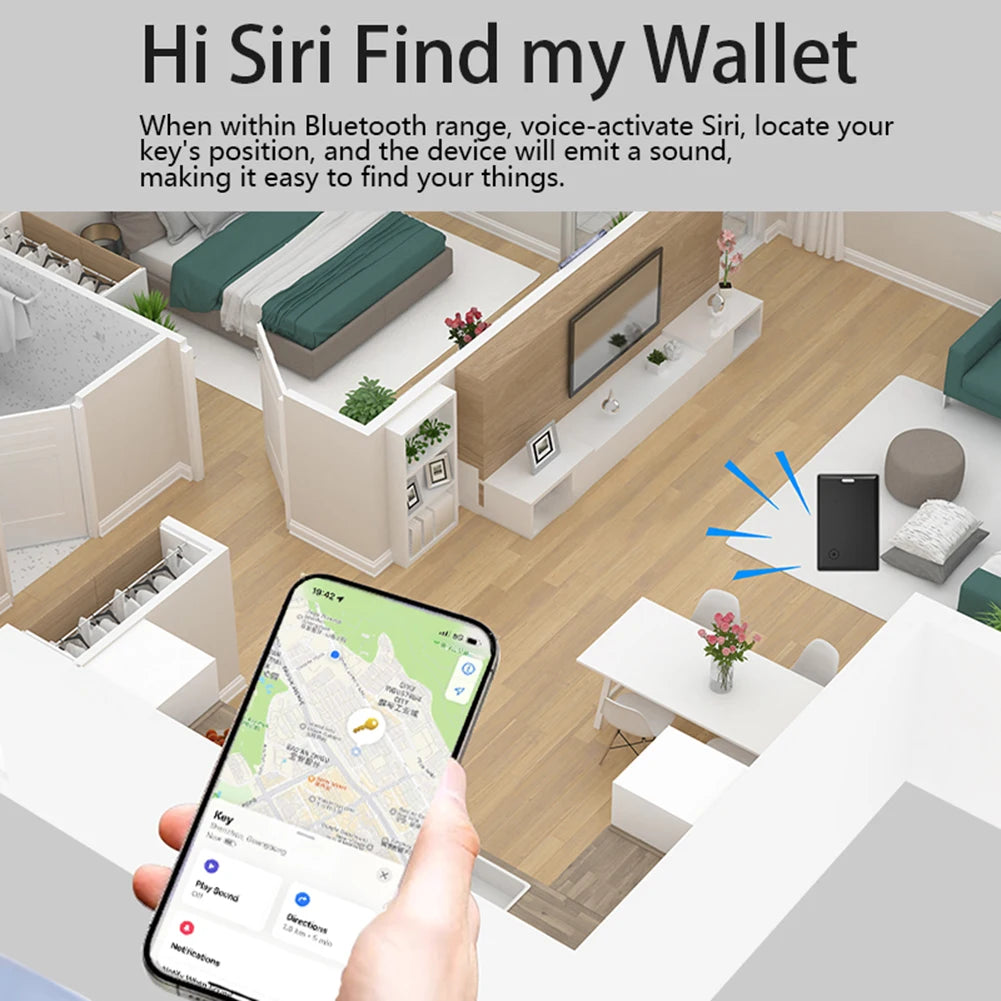Smart Card Wallet Tracker Card Smart Bluetooth-Compatible Tracking with Key Chain Hole GPS Locator Smart Tag Wallet Phone Finder