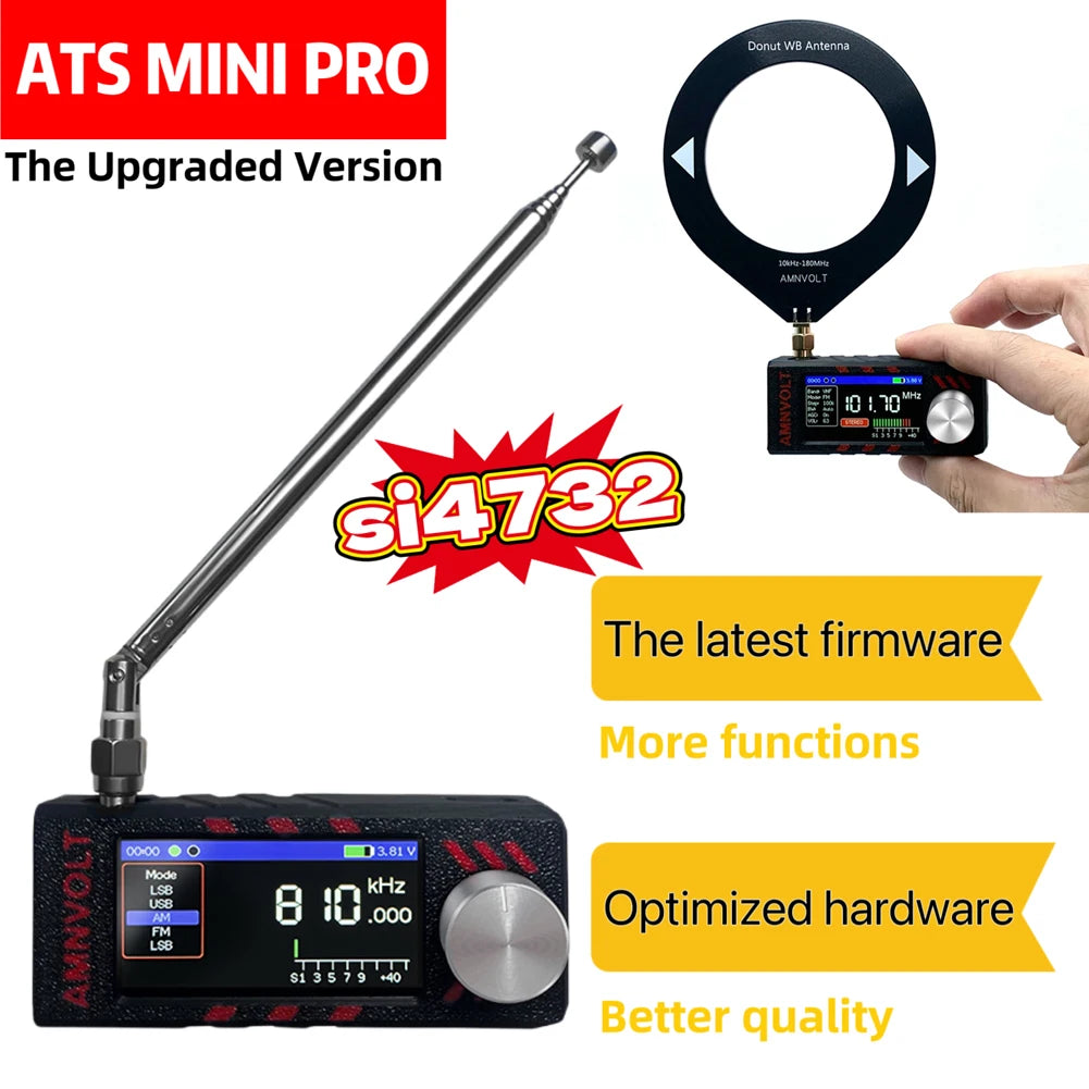 Upgraded SI4732 DSP Radio LSB USB AM FM FM/AM Radio Headphone Amplifier Bandwidth/Brightness Adjust 1.9In IPS Screen Mini Radio