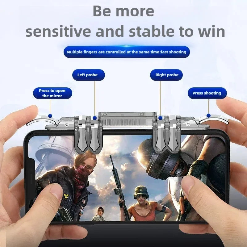 6 Fingers Cell Phone Gamepad Joystick Controller Z06 for PUBG Aim Shooting ABS Key Button Game Trigger for IOS Android Universal