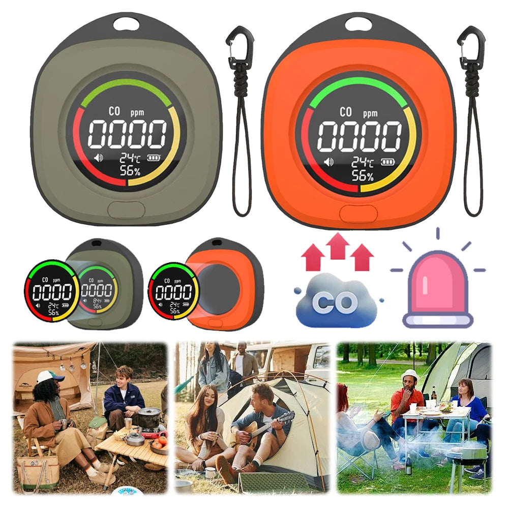 3 in 1 Portable Gas Detector Rechargeable CO Air Quality Monitor 120HR Standby CO Detector Alarm Temp Humidity Sensor for Travel