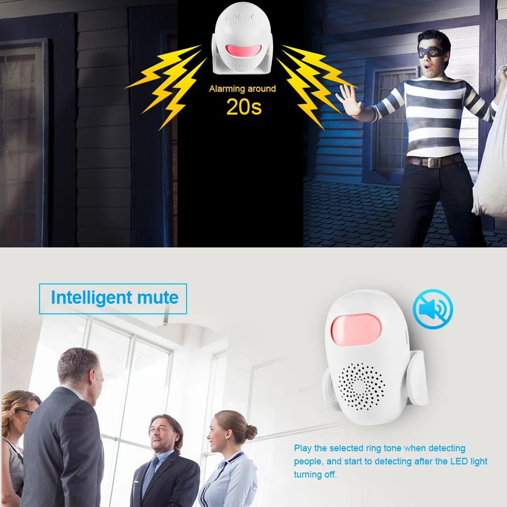Wireless Burglar Alarm PIR Motion Detector with 100Db Alarm Sound PIR Motion Sensor LED, Infrared Welcome Alarm Detector