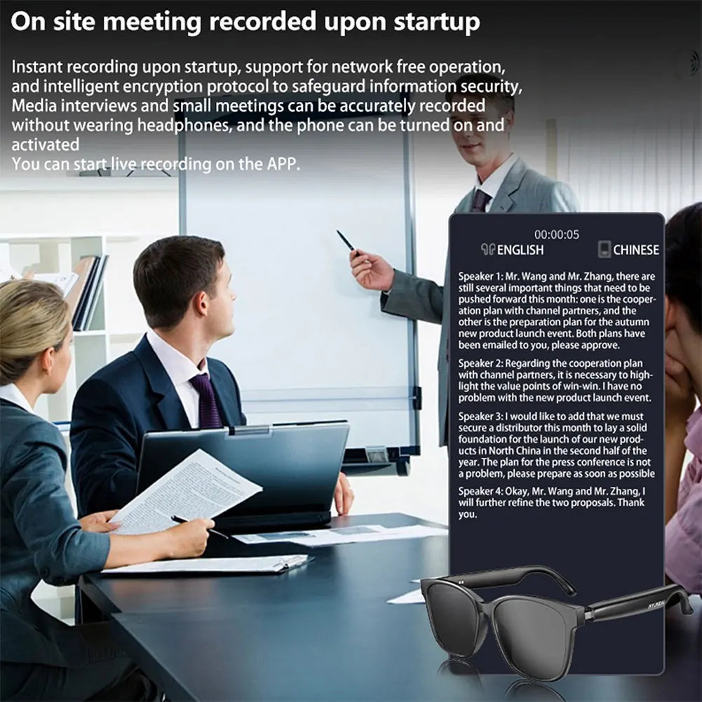 Smart Glasses Earphones Support 75 Languages Automatic Voice Translation AI Glasses for Travel Business Meeting