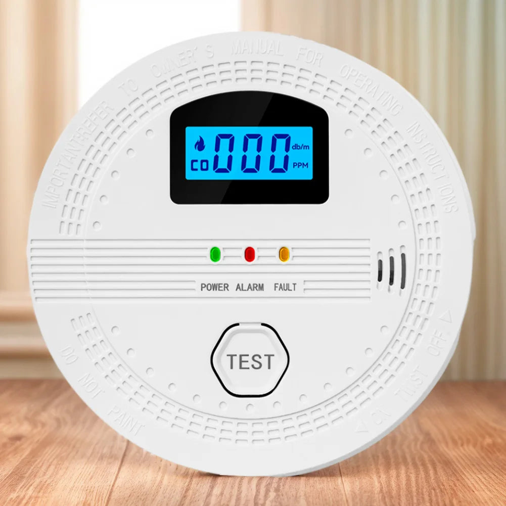 2-In-1 CO and Smoke Detector LCD Digital Display CO Gas Monitor Alarm Sound Warning & LED Indicator CO Sensor for Home Warehouse