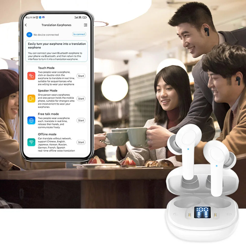 144 Languages Real-Time Translators Headphones 4 Mode AI Translator Earbuds Wireless Bluetooth Translator Headset for Travel