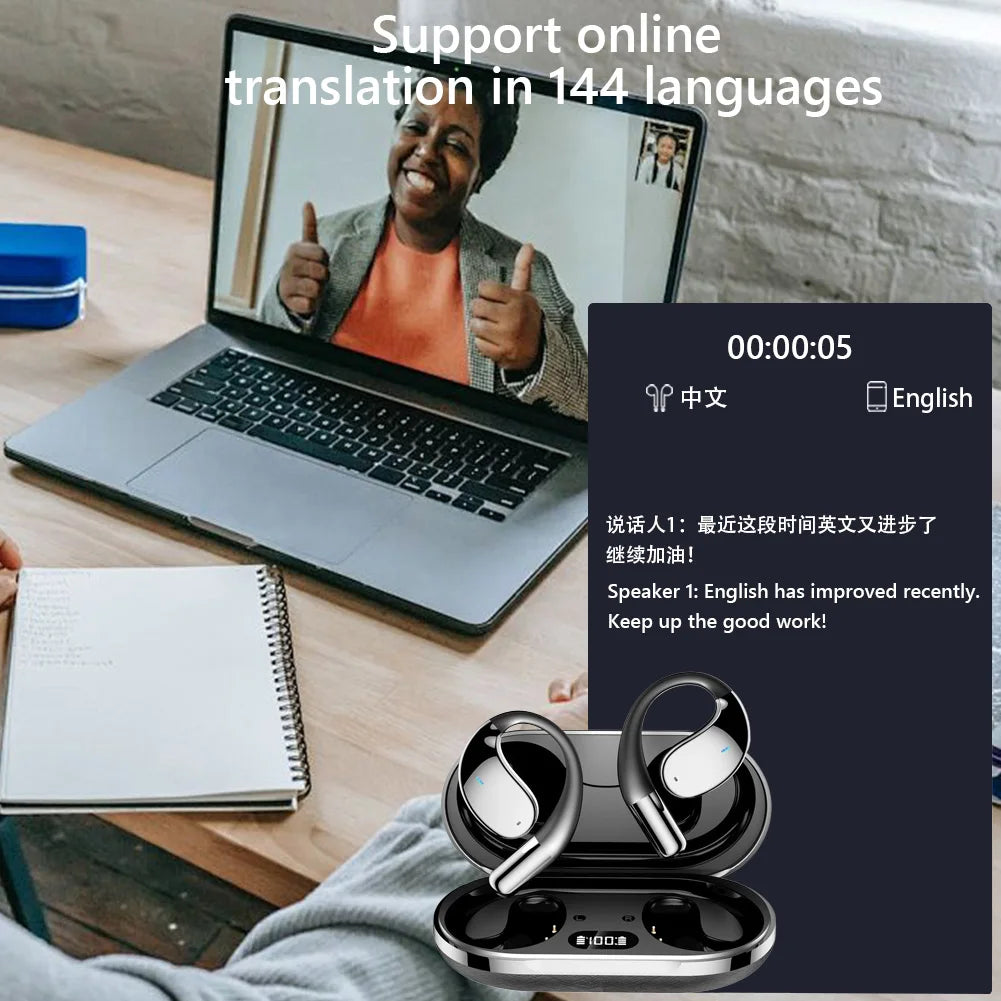 AI Translator Earbuds 144 Languages Noise Cancelling Bluetooth 5.4 Headset Instant Translator Real Time Free Lifetime APP