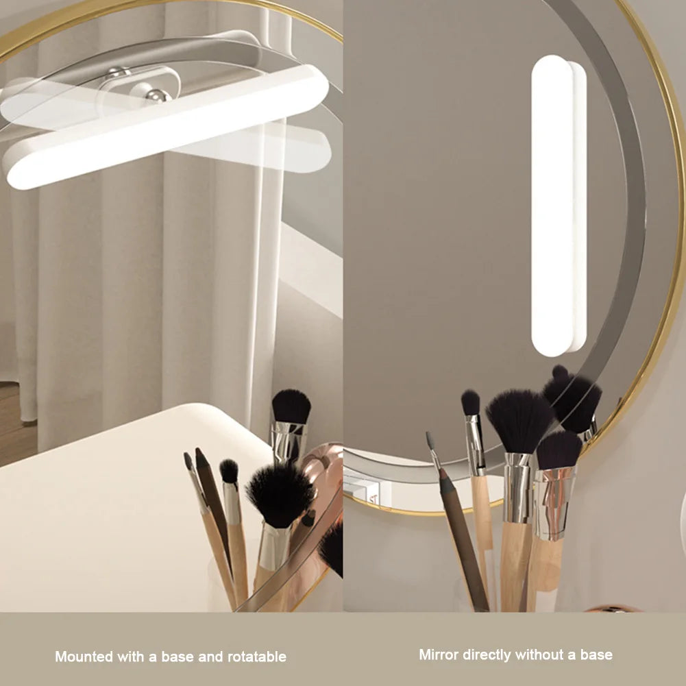 Wireless LED Makeup Mirror Light USB Charging Adjustable Color Brightness & Angle Simple Bedside Lamp for Home Bathroom