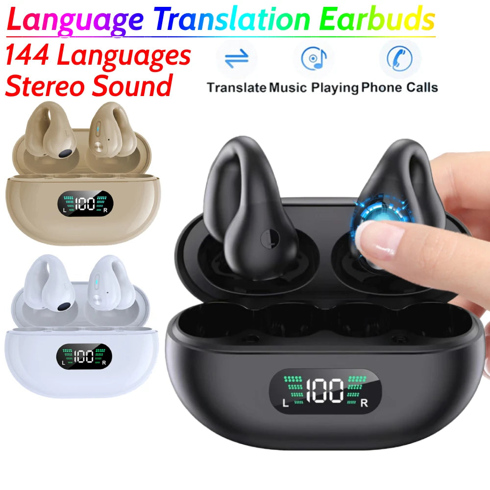 Smart AI Language Translation Earbuds Bluetooth-Compatible 144 Languages Translator Device Bone Conduction Translation Earphones