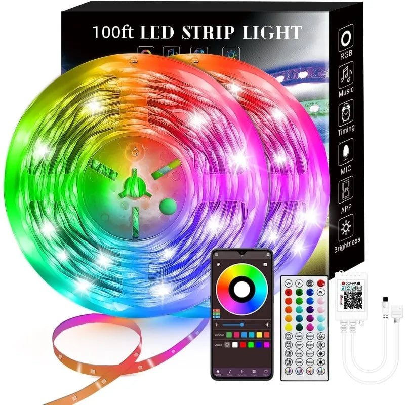 100FT Smart LED Strip Lights RGB Sync to Music with 40 Key Remote Controller LED Lights for Bedroom,Christmas Lights Decration (