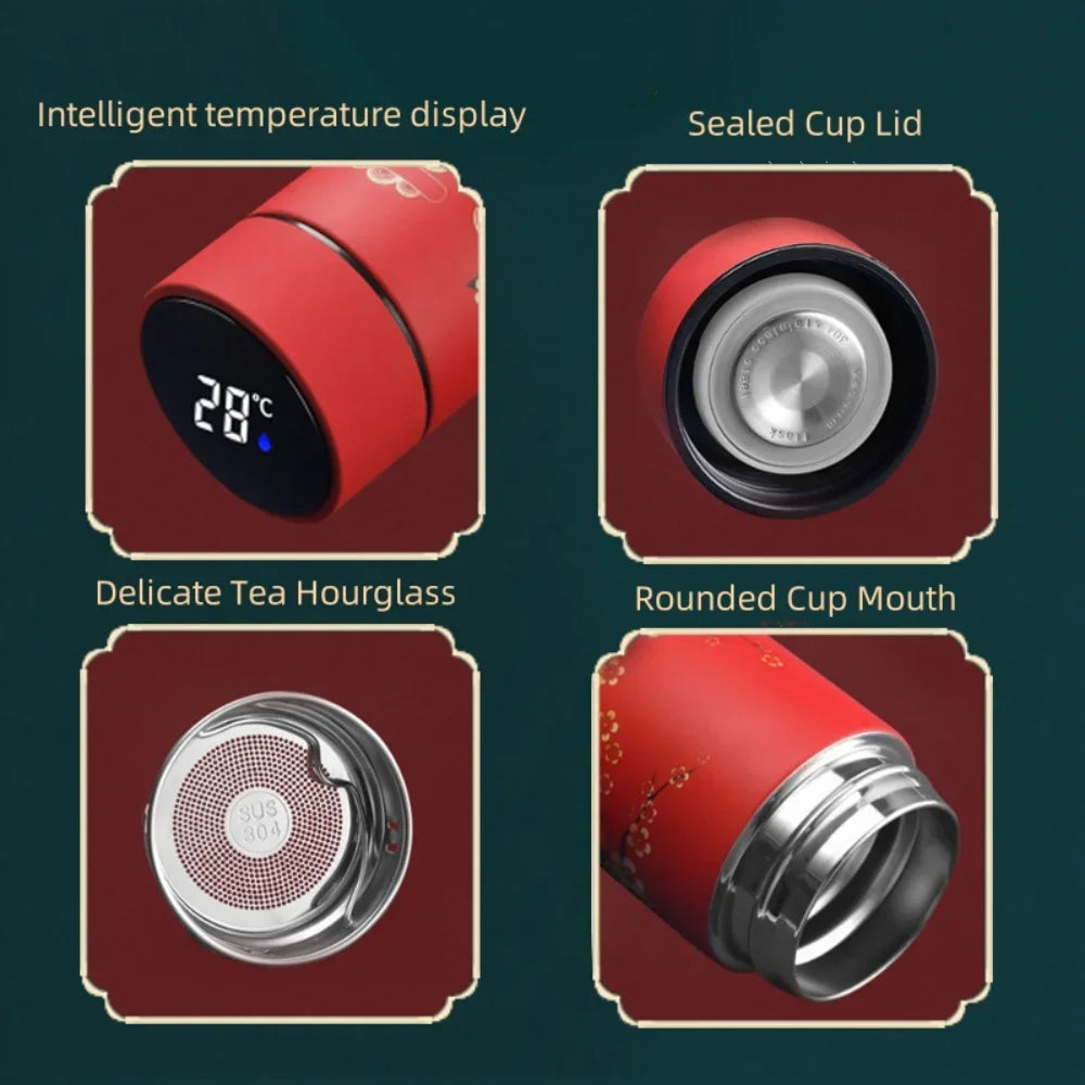 Portable Thermos Bottle Coffee Tea Mug Chinese Style Smart Temperature Display Vacuum Flask Water Bottle with Filter Thermos Cup