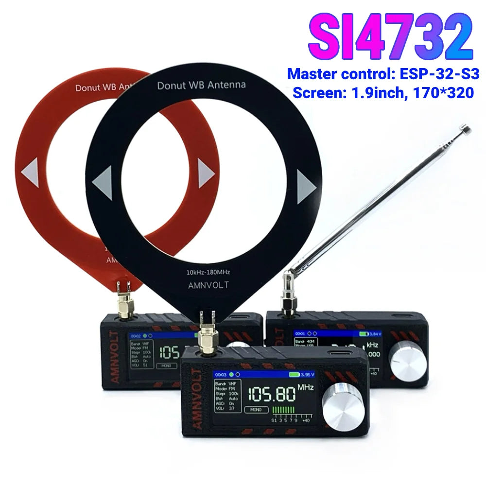 Upgraded SI4732 DSP Radio LSB USB AM FM FM/AM Radio Headphone Amplifier Bandwidth/Brightness Adjust 1.9In IPS Screen Mini Radio