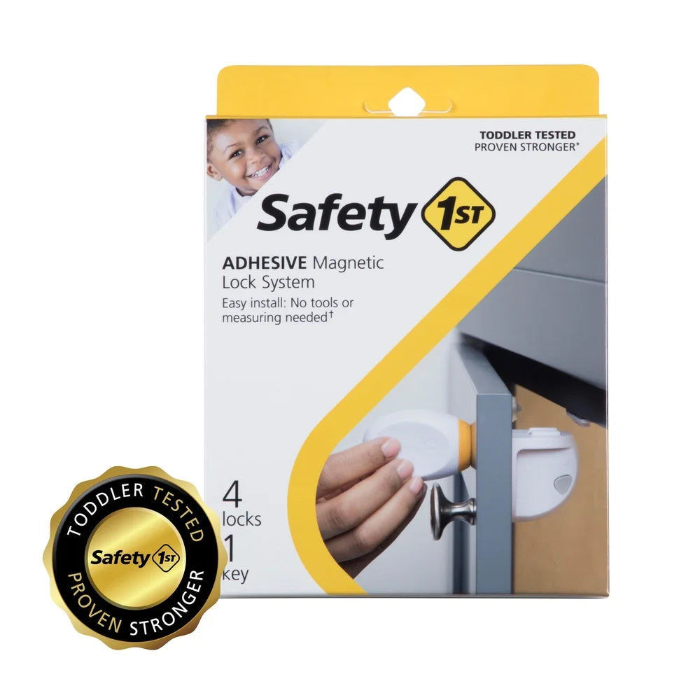 Adhesive Magnetic Lock System 4 Locks 1 Key Child Safety Cabinet Drawer Security Install Easy No Tools