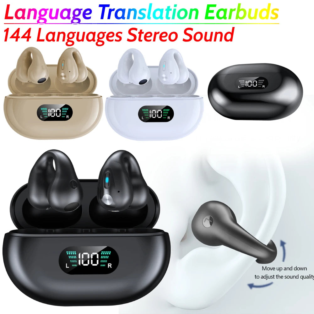 Smart AI Language Translation Earbuds Bluetooth-Compatible 144 Languages Translator Device Bone Conduction Translation Earphones