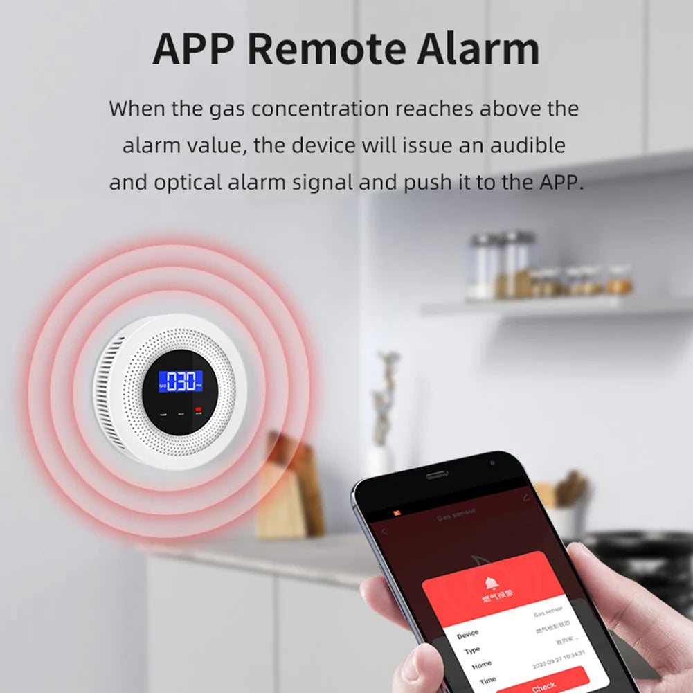Tuya Gas Leak Sensor Sound Alarm Propane Detector Multifunctional Home Gas Alarm Bluetooth-Compatible for LPG Gas Biogas Methane