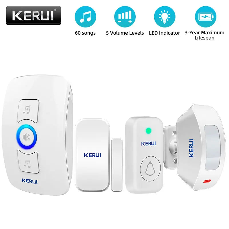 Wireless Doorbell with Motion Sensor Indoor with Sound Infrared Motion Detector Alarm Door Bell for Home Security Business Hotel