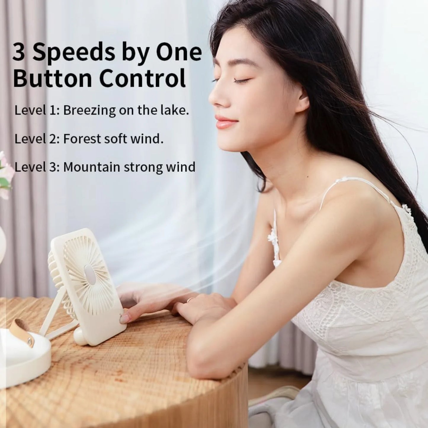 Desk Fan Small Portable USB Battery Rechargeable, Speeds 2000Mah Rechargeable Travel Fan with Max 24H Quiet Working, 180° Fold