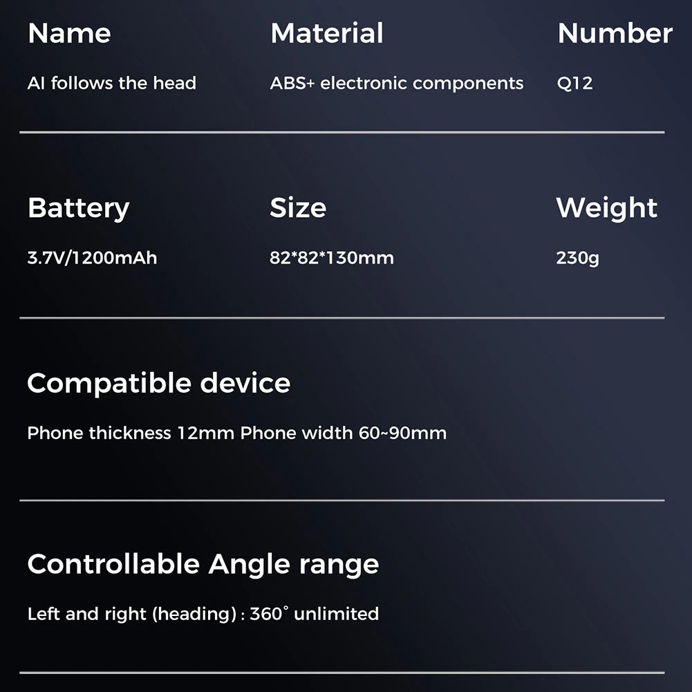 360° Rotation Auto Tracking Phone Holder Follow-Up Gimbal Stabilizer No App Gesture Control Built-In Fill Light for Tiktok Vlog