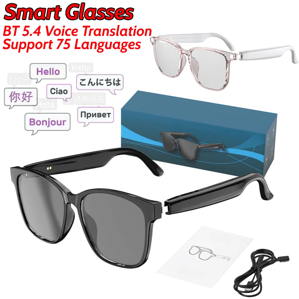 Smart Glasses Earphones Support 75 Languages Automatic Voice Translation AI Glasses for Travel Business Meeting
