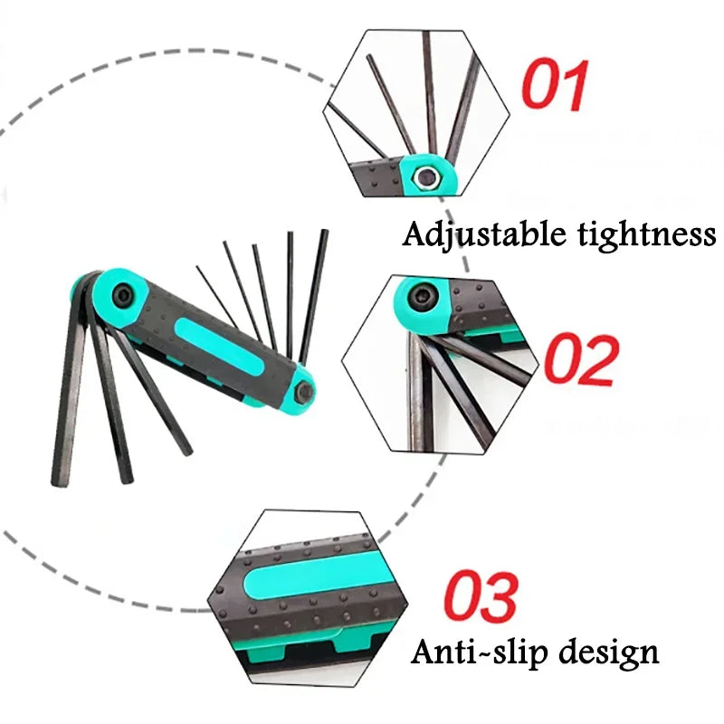 8 in 1 Folding Allen Wrench Set Metric Allen Key Set Tool or Folding Tamper Proof Torx Key Set Portable Star Wrench Kit