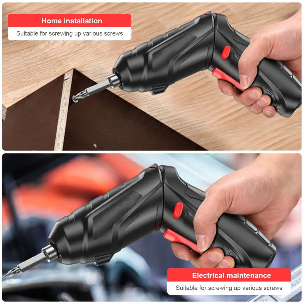 Compact 3.6V Cordless Electric Screwdriver Set with LED Light and Rotating Handle for Home Use and Easy Storage
