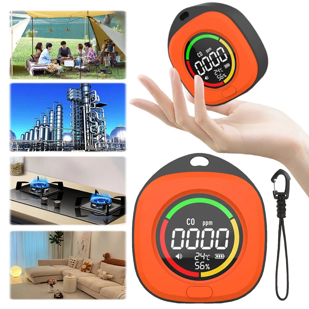 3 in 1 Portable Gas Detector Rechargeable CO Air Quality Monitor 120HR Standby CO Detector Alarm Temp Humidity Sensor for Travel