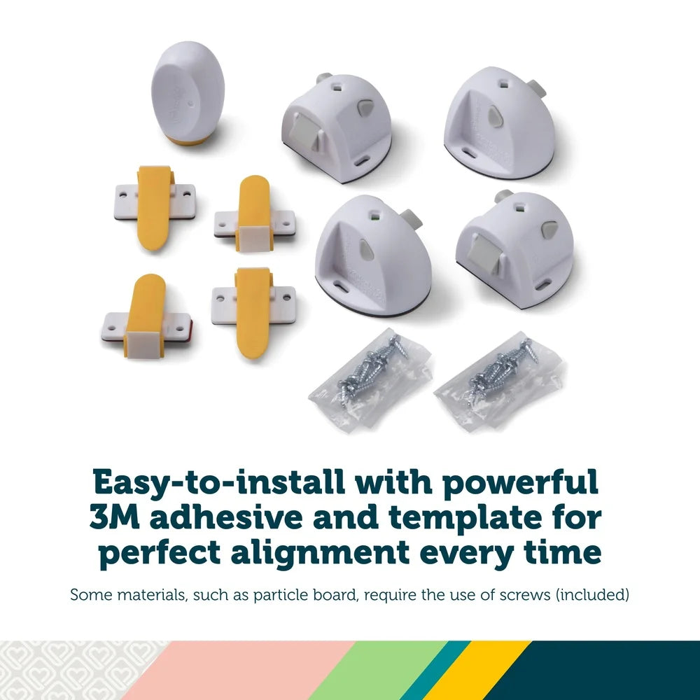 Adhesive Magnetic Lock System 4 Locks 1 Key Child Safety Cabinet Drawer Security Install Easy No Tools