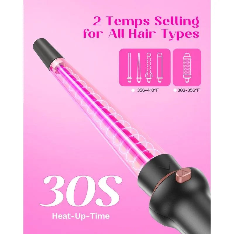 5-In-1 Ceramic Curling Iron Set - Fast Heating Wand (½" to 1¼" Barrels) with Thermal Brush & Dual Voltage Styling Tool