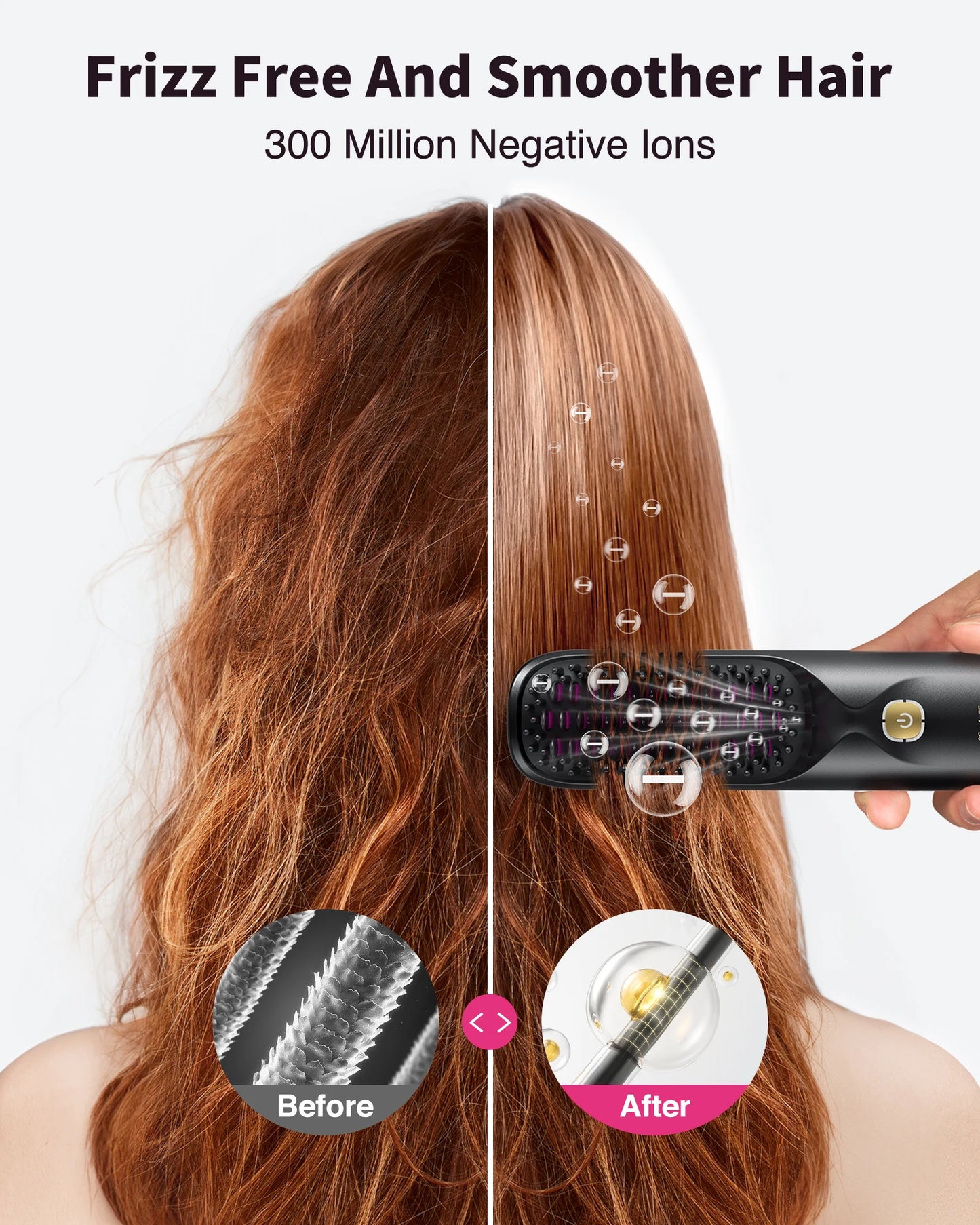 Cordless Hair Straightener Brush 450°F Adjustable Temp 30S Fast Heating 10000Mah Wireless Straightening Comb for Adult Kids