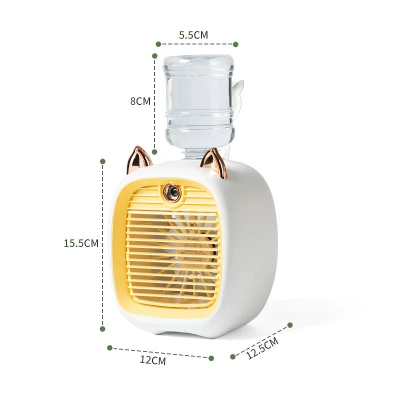 3-Speed USB Mini Fan with Rechargeable Battery, Adjustable Mist, Quiet Cooling, Portable Desk Fan, Personal Air Cooler, Humidifi