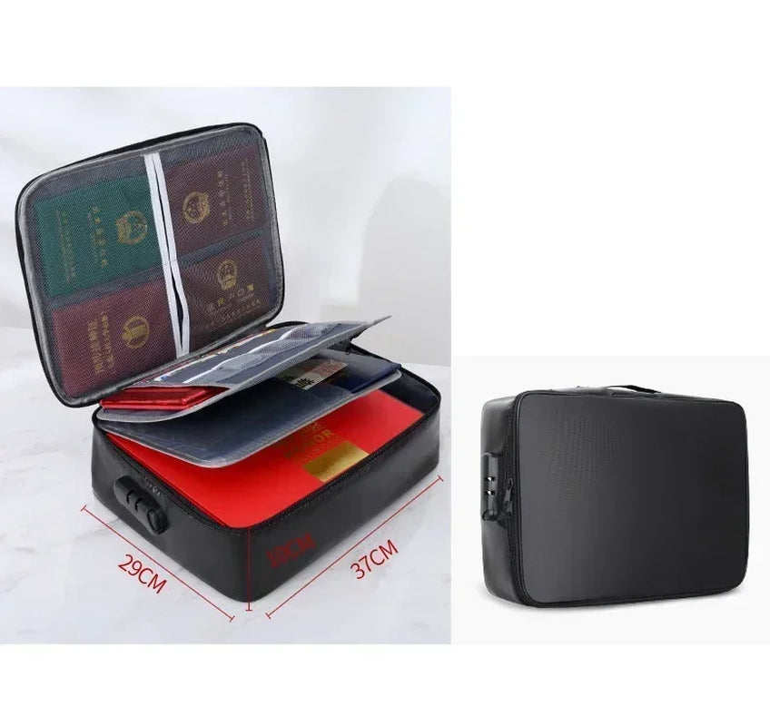 ID Storage Bag with Lock Fireproof Document Bag Briefcase Fireproof Waterproof Document Storage Storage Bag under Desk Drawers