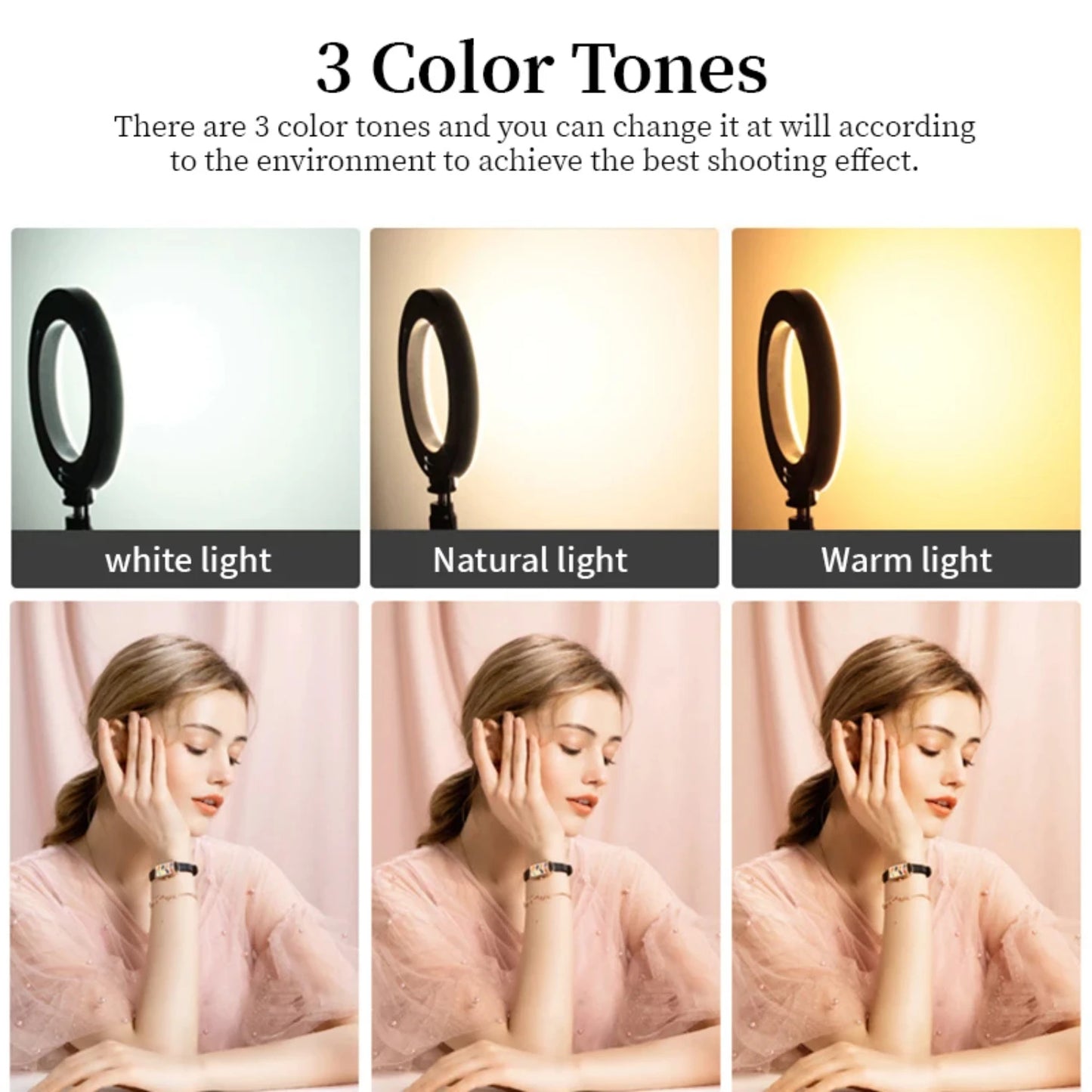 10 Inch Ring Light with Tripod and Phone Holder Adjustable Suitable Videos Photography Selfies Makeup Live Streaming