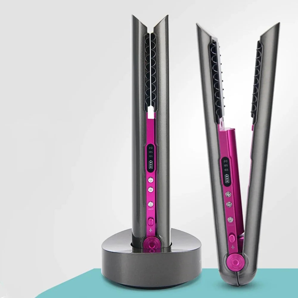 Portable Hair Straightener with Charging Base Wireless Straightening Iron Floading Plate and Comb PTC Hair Straightening Device