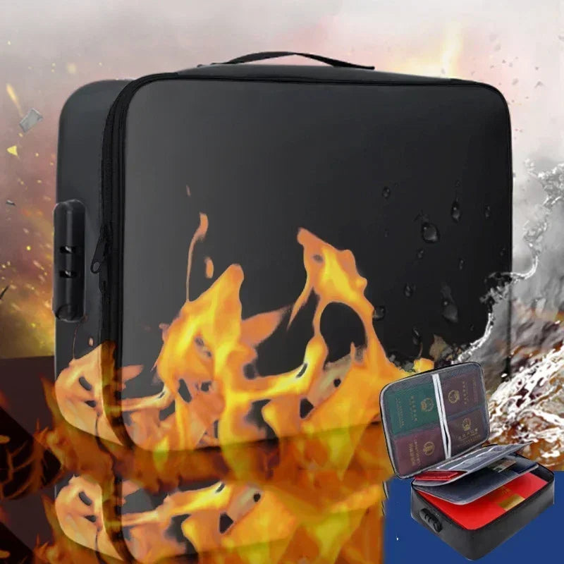 ID Storage Bag with Lock Fireproof Document Bag Briefcase Fireproof Waterproof Document Storage Storage Bag under Desk Drawers
