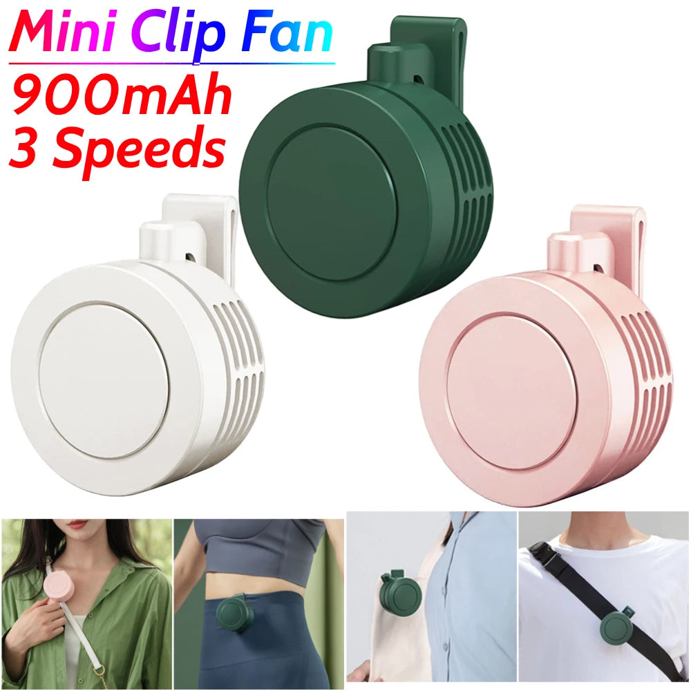 Mini Clip Fan 3 Speeds Body Fan 900Mah USB Charging Electric Air Cooling Fan for Outdoor Indoor Traveling