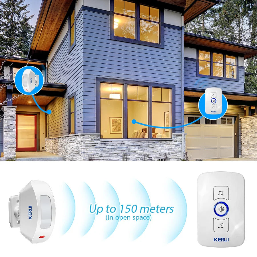 Wireless Doorbell with Motion Sensor Indoor with Sound Infrared Motion Detector Alarm Door Bell for Home Security Business Hotel