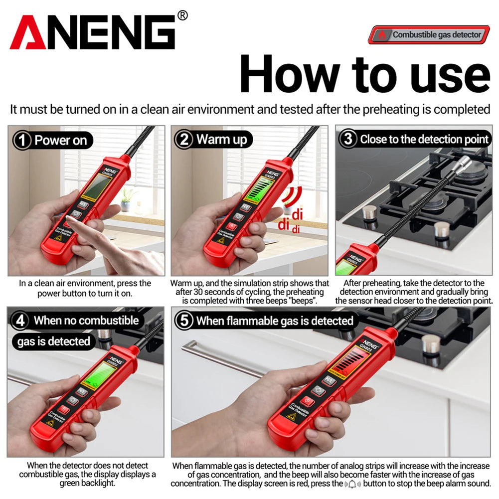 Gas Leak Detector Adjustable Sensitivity Combustible Gas Detector Portable Gas Tester Locating the Source of Methane Natural Gas