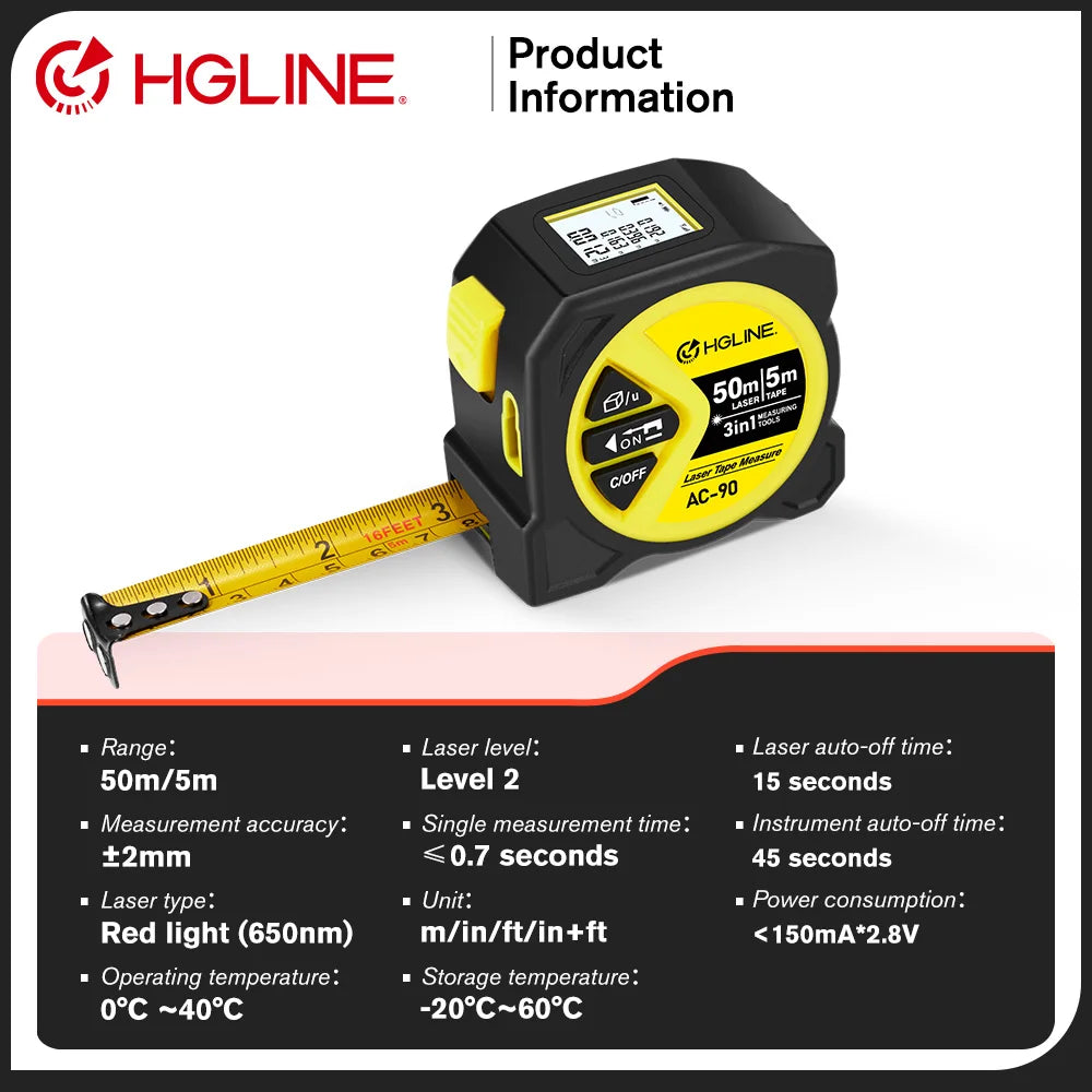50M/60M Laser Tape Measure 5M Tape Measure Ruler LCD Power Display Electronic Ruler Laser Rangefinder Measure Powertool