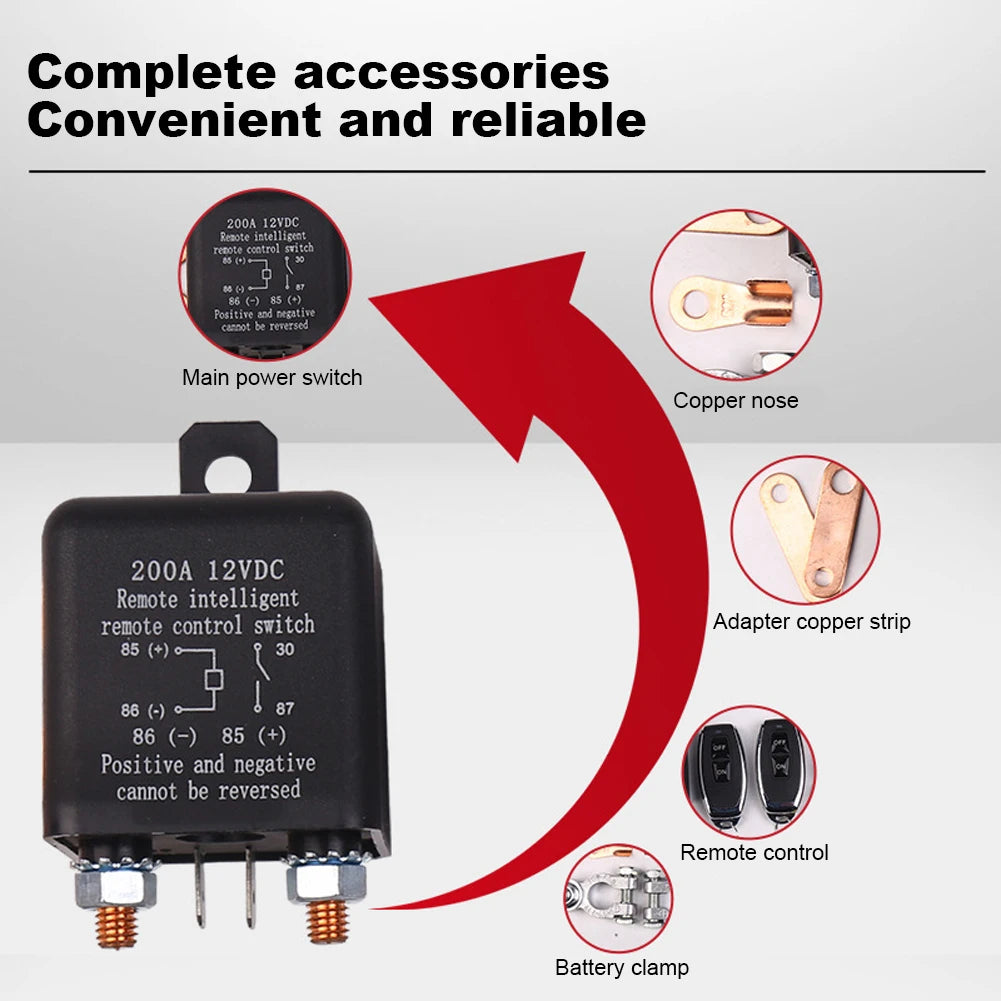 Wireless Disconnect Isolator DC 12V Wireless Remote Master Kill Cut-Off 200A Master Switches 433Mhz Car Battery Disconnect Relay