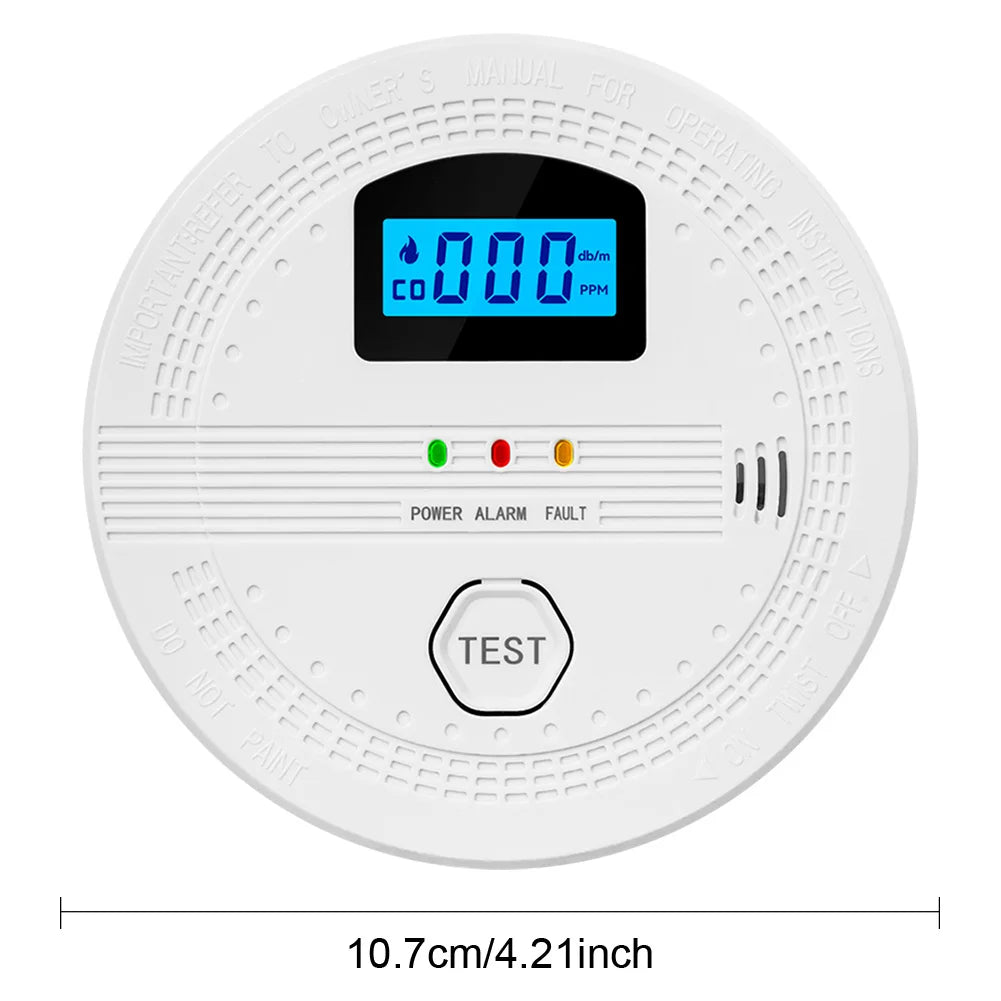 2-In-1 CO and Smoke Detector LCD Digital Display CO Gas Monitor Alarm Sound Warning & LED Indicator CO Sensor for Home Warehouse