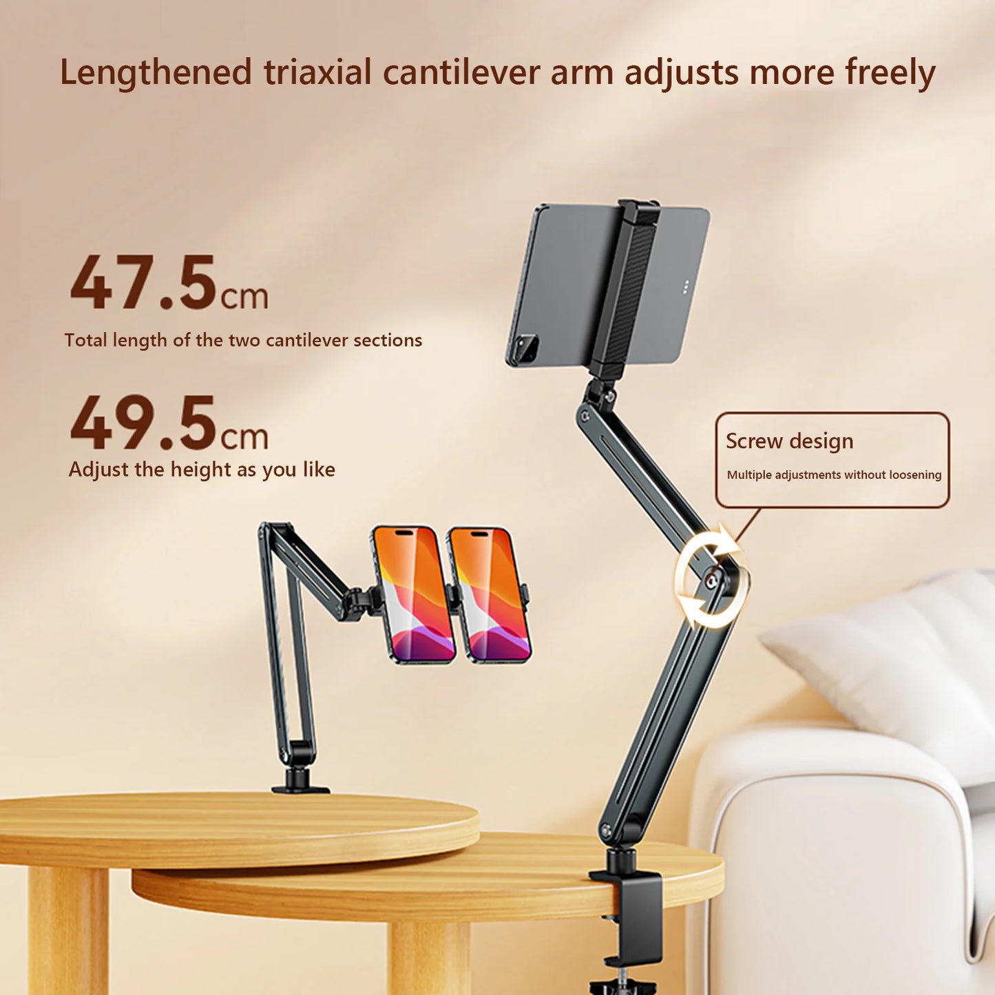 Foldable Flexible Tablet Holder 360° Rotation Bed/Desk Arm Mount Cantilever Lazy Mobile Phone Holder for 4.5-12.9 Inche Devices