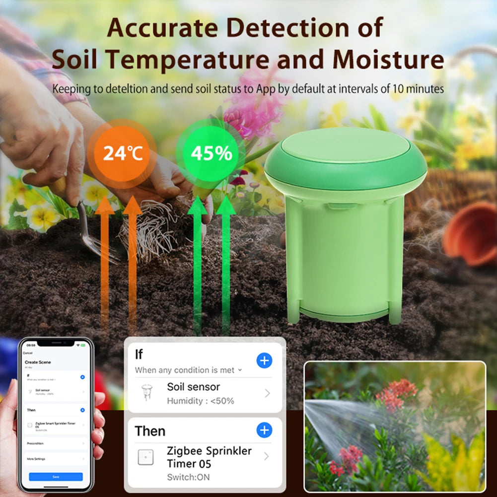 Wireless Soil Tester for Tuya Smart Zigbee IP66 Waterproof Temperature Humidity Meter APP Real Time Monitor for Greenhouse