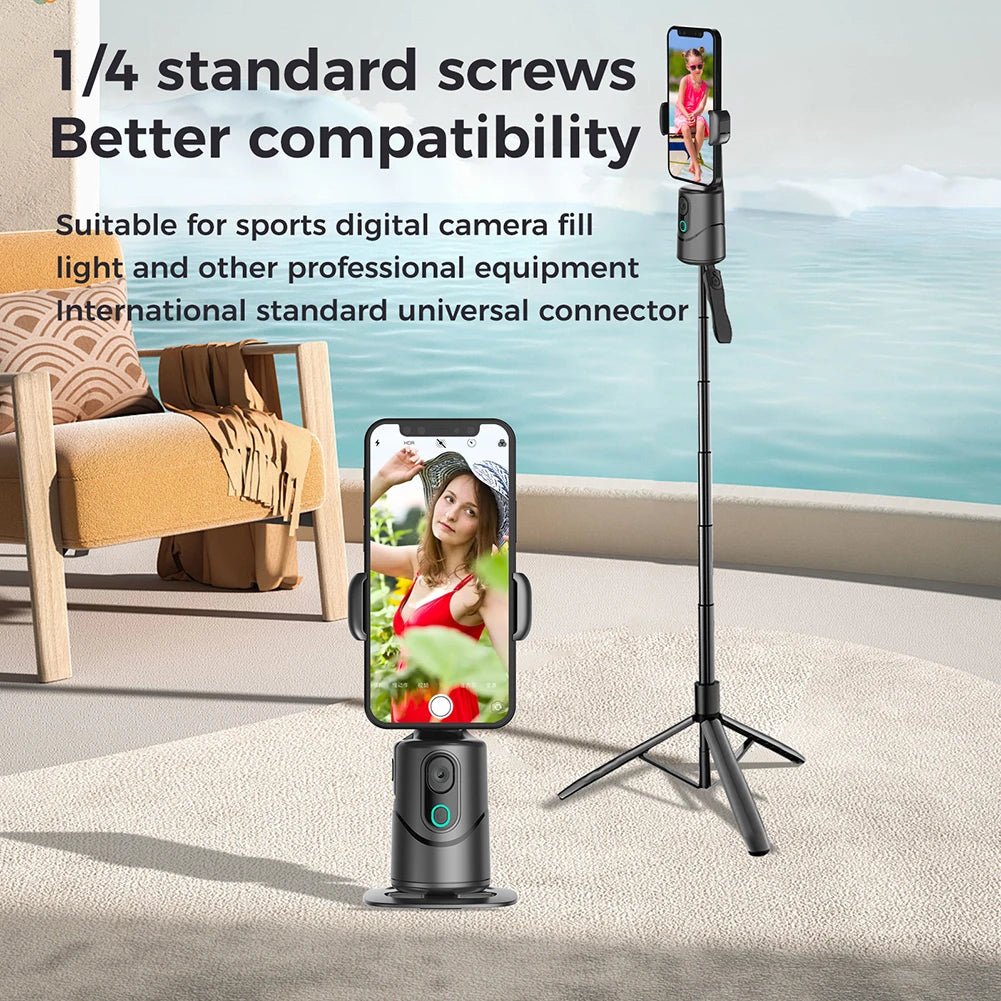 360° Rotation Auto Tracking Phone Holder Follow-Up Gimbal Stabilizer No App Gesture Control Built-In Fill Light for Tiktok Vlog