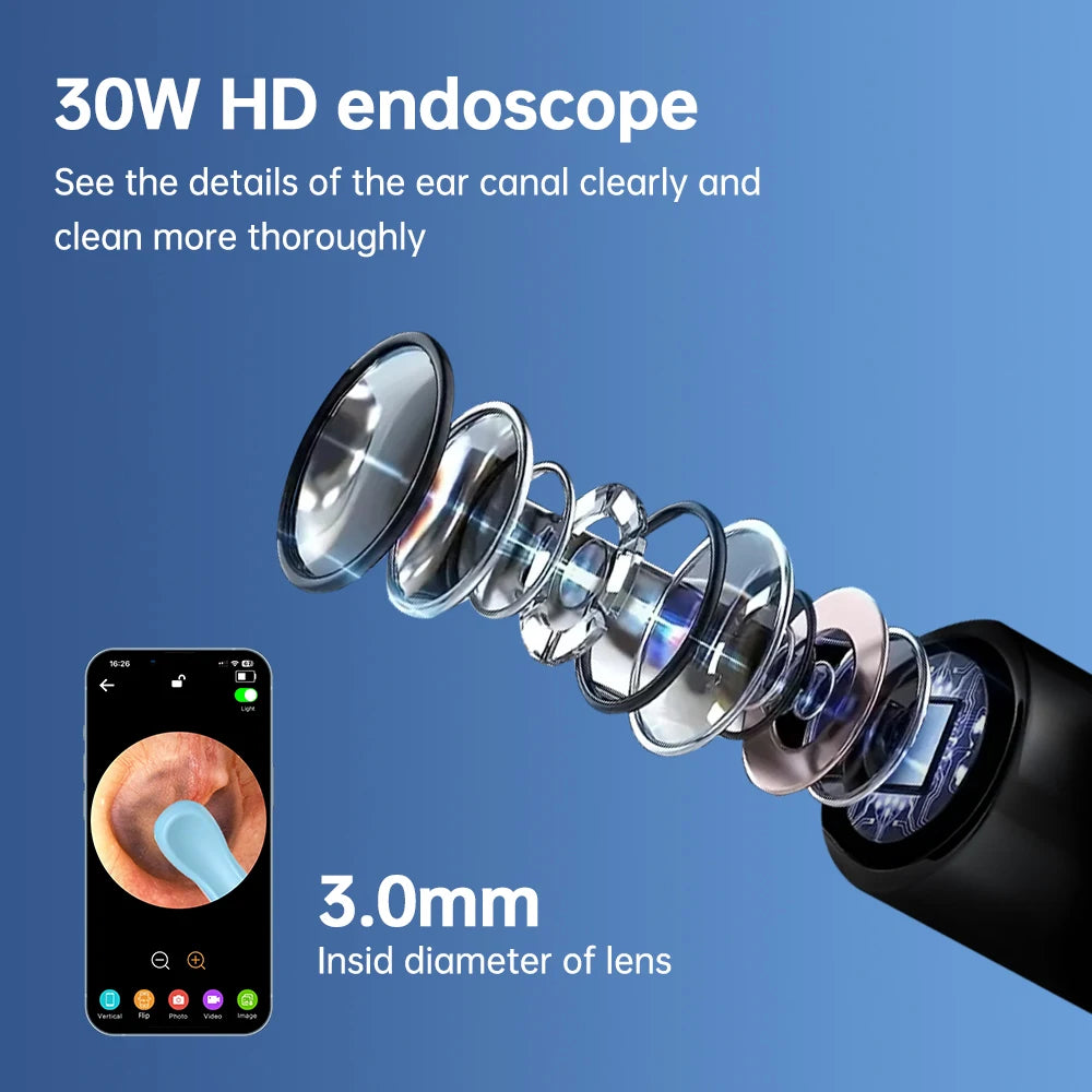 Wireless Ear Otoscope 3.0Mm Ultra-Thin Wifi Ear Scope Camera with Earwax Removal Tool Ear Cleaner for IOS Iphone Android