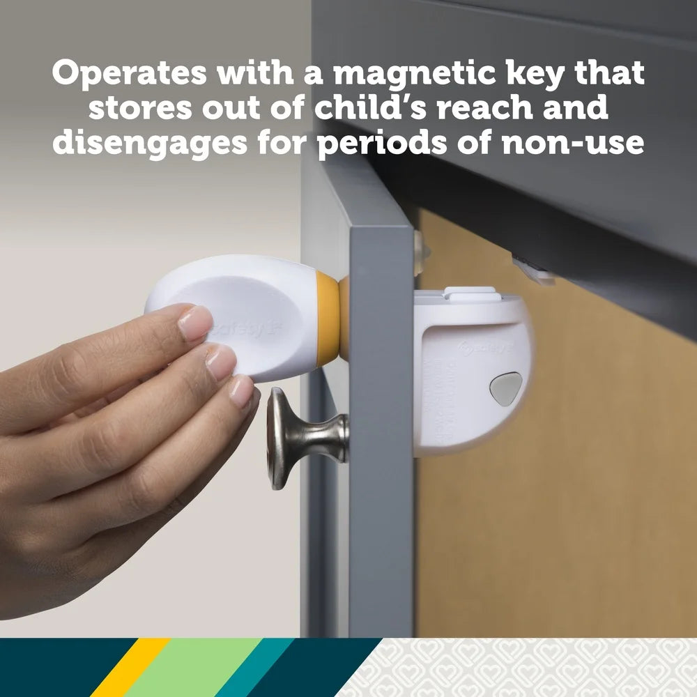 Adhesive Magnetic Lock System 4 Locks 1 Key Child Safety Cabinet Drawer Security Install Easy No Tools