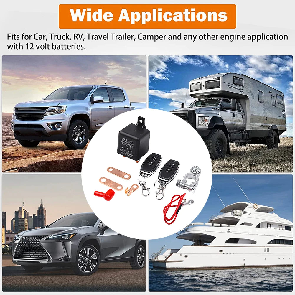 Wireless Disconnect Isolator DC 12V Wireless Remote Master Kill Cut-Off 200A Master Switches 433Mhz Car Battery Disconnect Relay