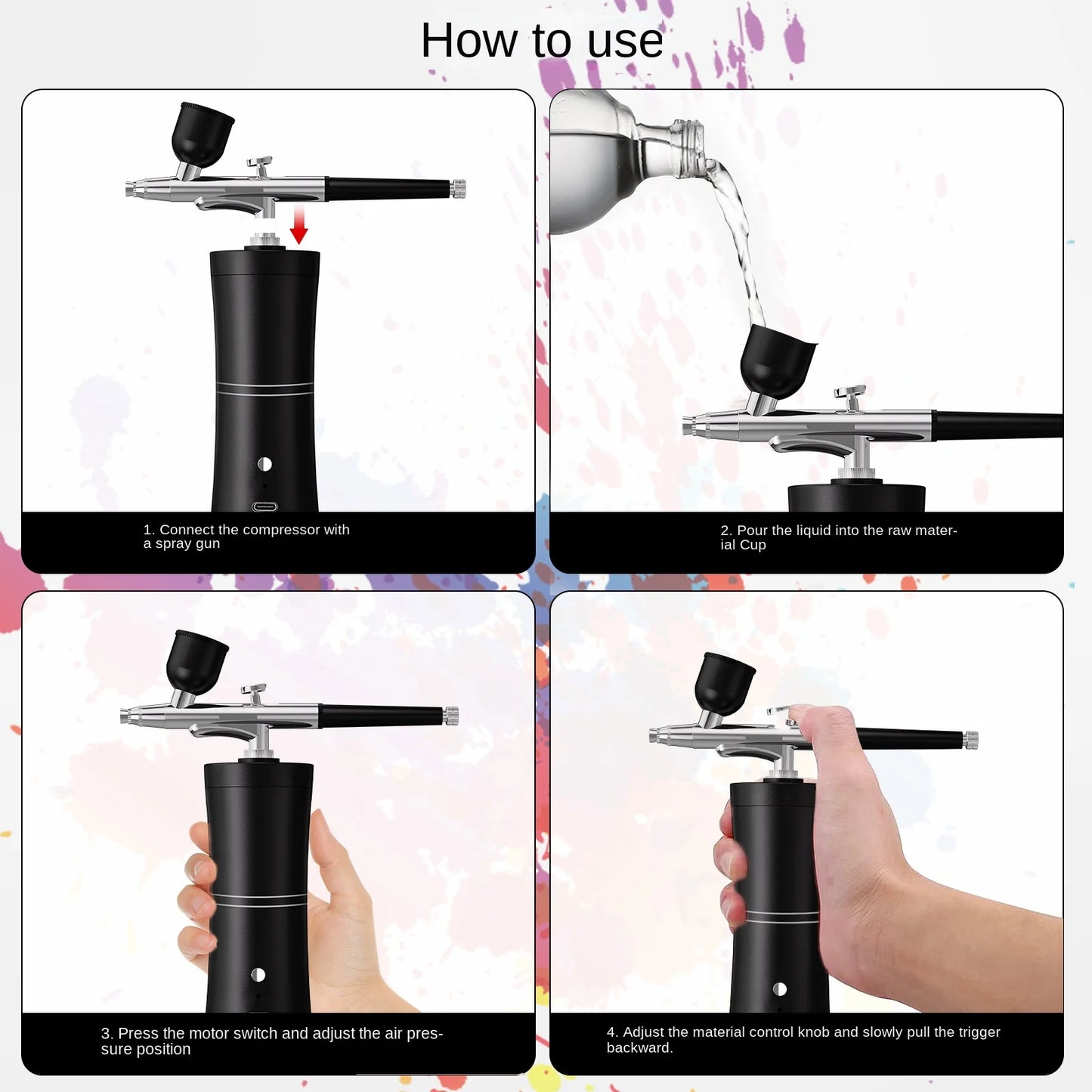1 Whole Set Airbrush Spray Gun with Tube, Mini Air Pump Set, Airbrush Spray Gun for Nail Art, Makeup, Cake Making, Painting, Cra