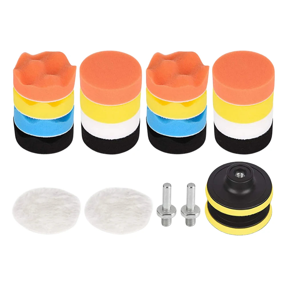 22Pcs 3 Inch Foam Pad Buffer Kit Reusable Car Buffing Pads Sponge Foam Kit Washable Wool Fiber for Auto Polishing Sanding Waxing