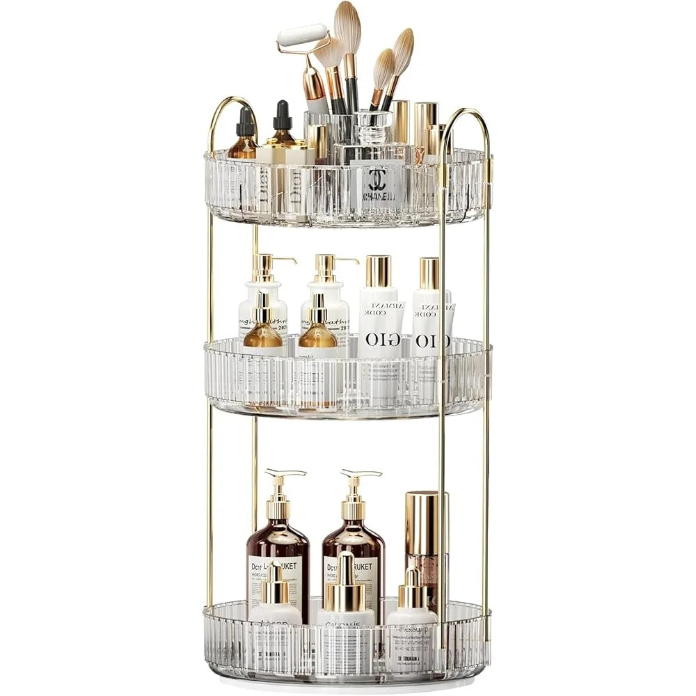 3 Tier 360° Rotating Makeup Organizer Large-Capacity Cosmetic Storage Skincare Holder Vanity Organizer Bathroom Storage Box
