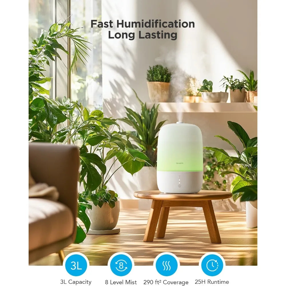 Smart Humidifiers for Bedroom, 3L Top Fill Cool Mist Humidifiers with Essential Oil Diffuser, Humidity Control,