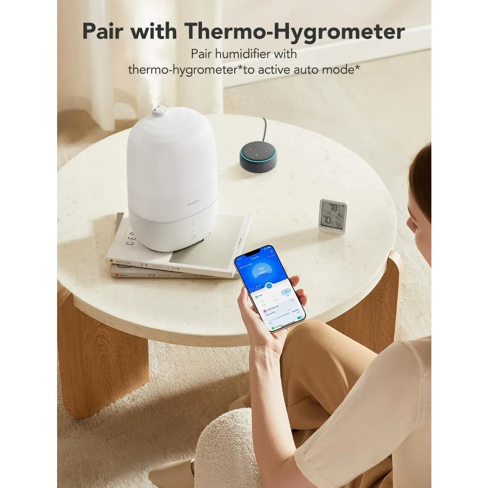 Smart Humidifiers for Bedroom, 3L Top Fill Cool Mist Humidifiers with Essential Oil Diffuser, Humidity Control,