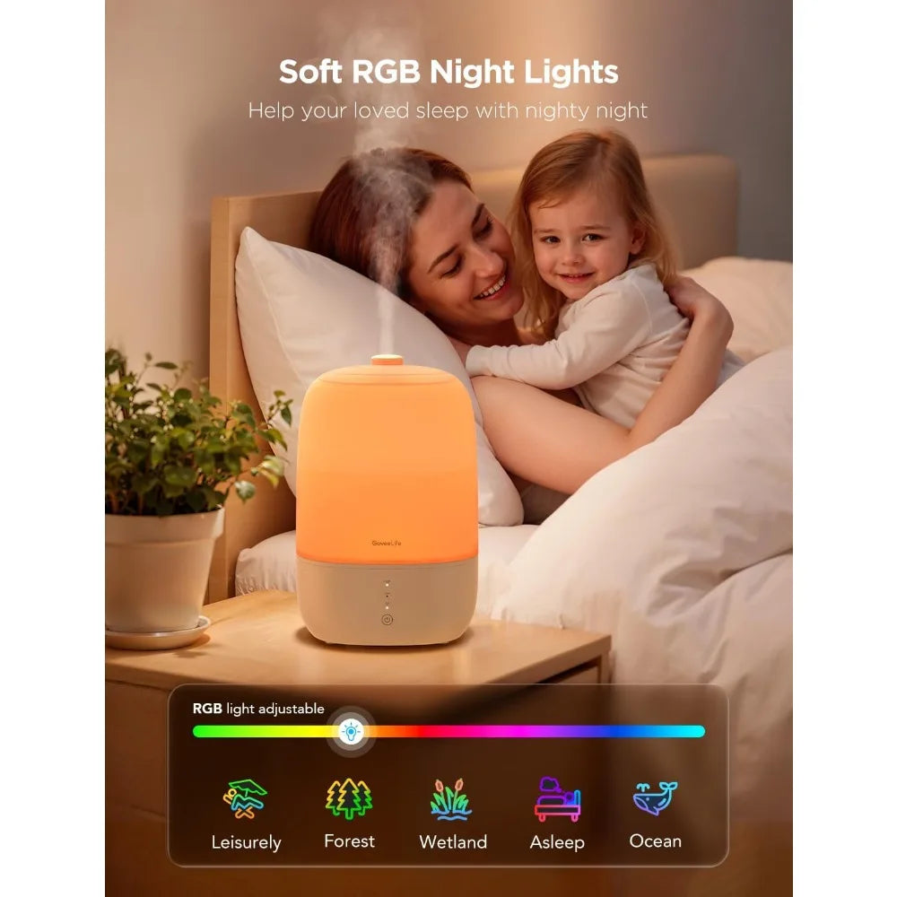 Smart Humidifiers for Bedroom, 3L Top Fill Cool Mist Humidifiers with Essential Oil Diffuser, Humidity Control,